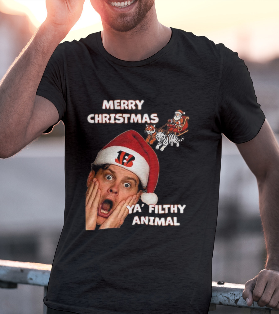 Merry Christmas Ya Filthy Animal Joe Alone Santa Hat T-Shirt