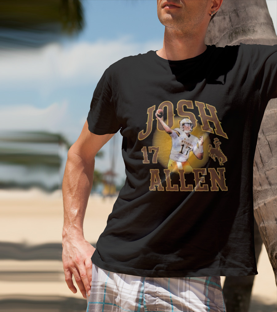 Josh Allen 17 Wyoming Cowboys Football Player Brown And Gold T-Shirt