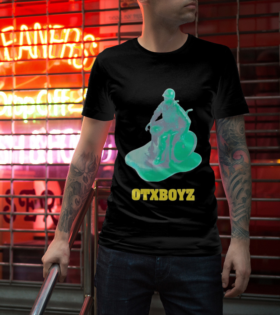 OTXBOYZ Toy Soldier In Wheelchair Vibrant Green Military Imagery T-Shirt