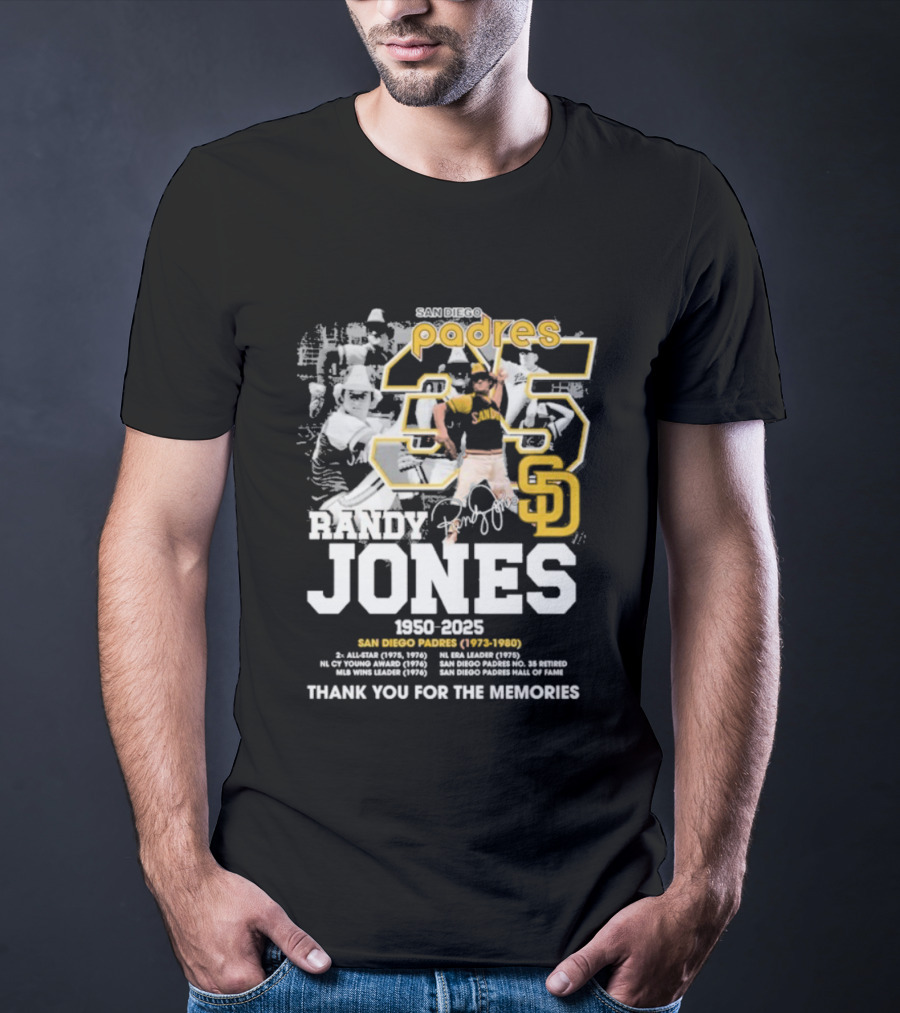 Randy Jones San Diego Padres 35 1950-2025 Thank You For The Memories T-Shirt