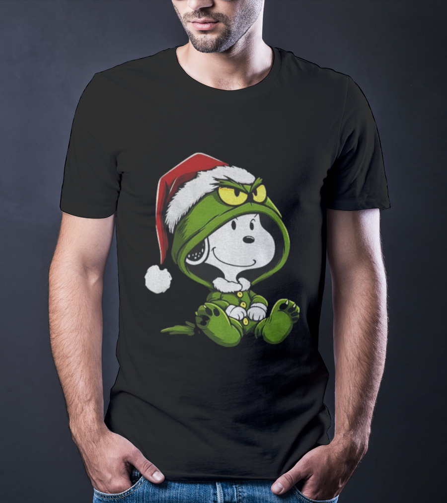 Snoopy Grinch Santa Hat Cute Cartoon Merry Christmas T-Shirt