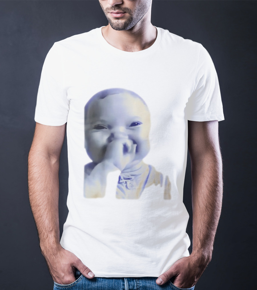AI Baby Holding Laugh Meme Blue Tones T-Shirt