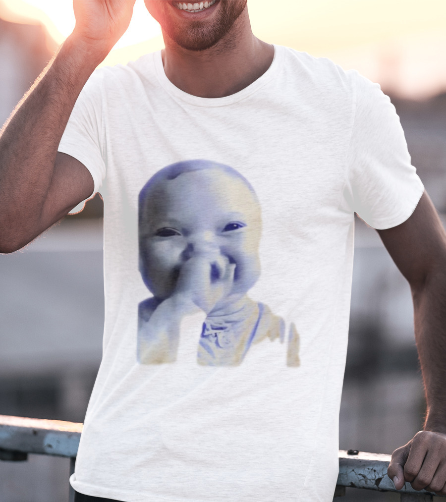 AI Baby Holding Laugh Meme Blue Tones T-Shirt