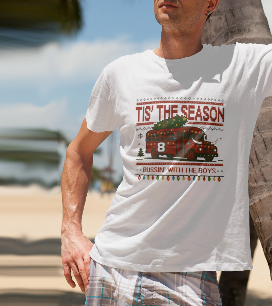 Tis The Season Festive Bus Bussin’ With The Boys Holiday Lights T-Shirt
