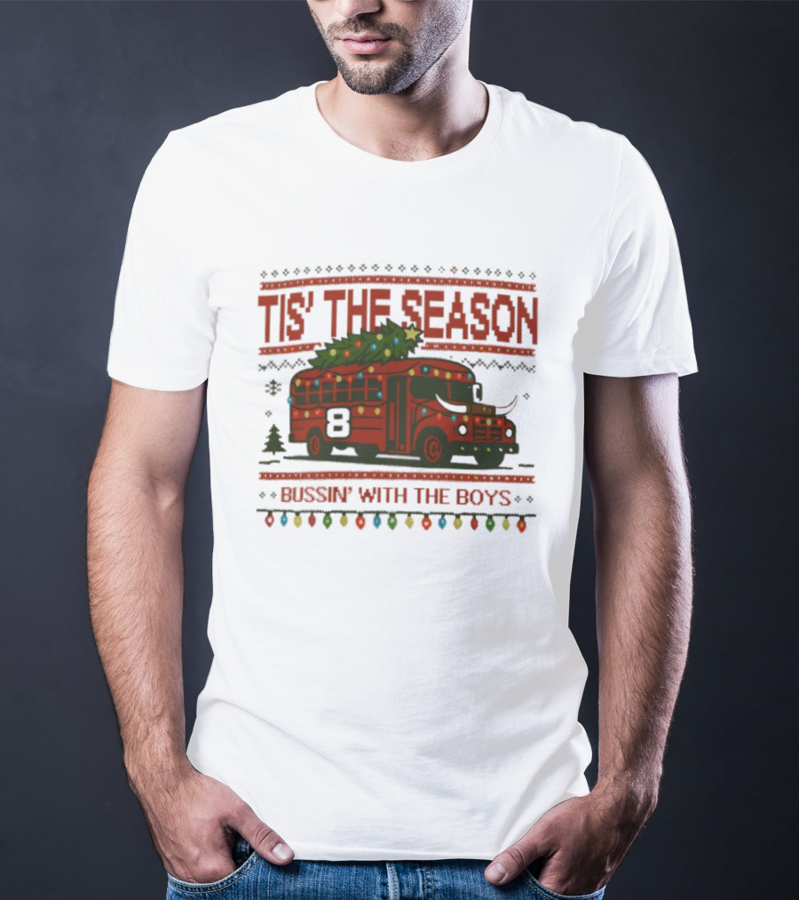 Tis The Season Festive Bus Bussin’ With The Boys Holiday Lights T-Shirt