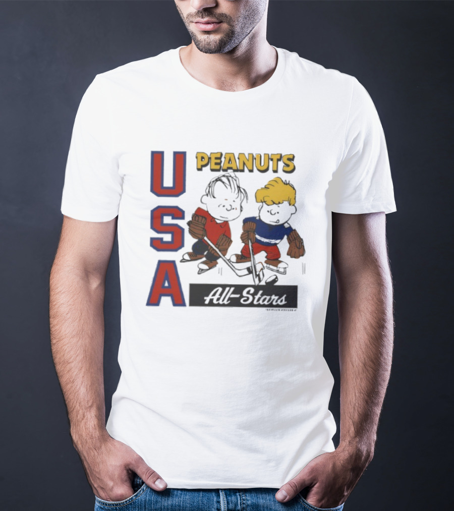 Peanuts USA All Stars Hockey Image With Charles M. Schulz Characters T-Shirt