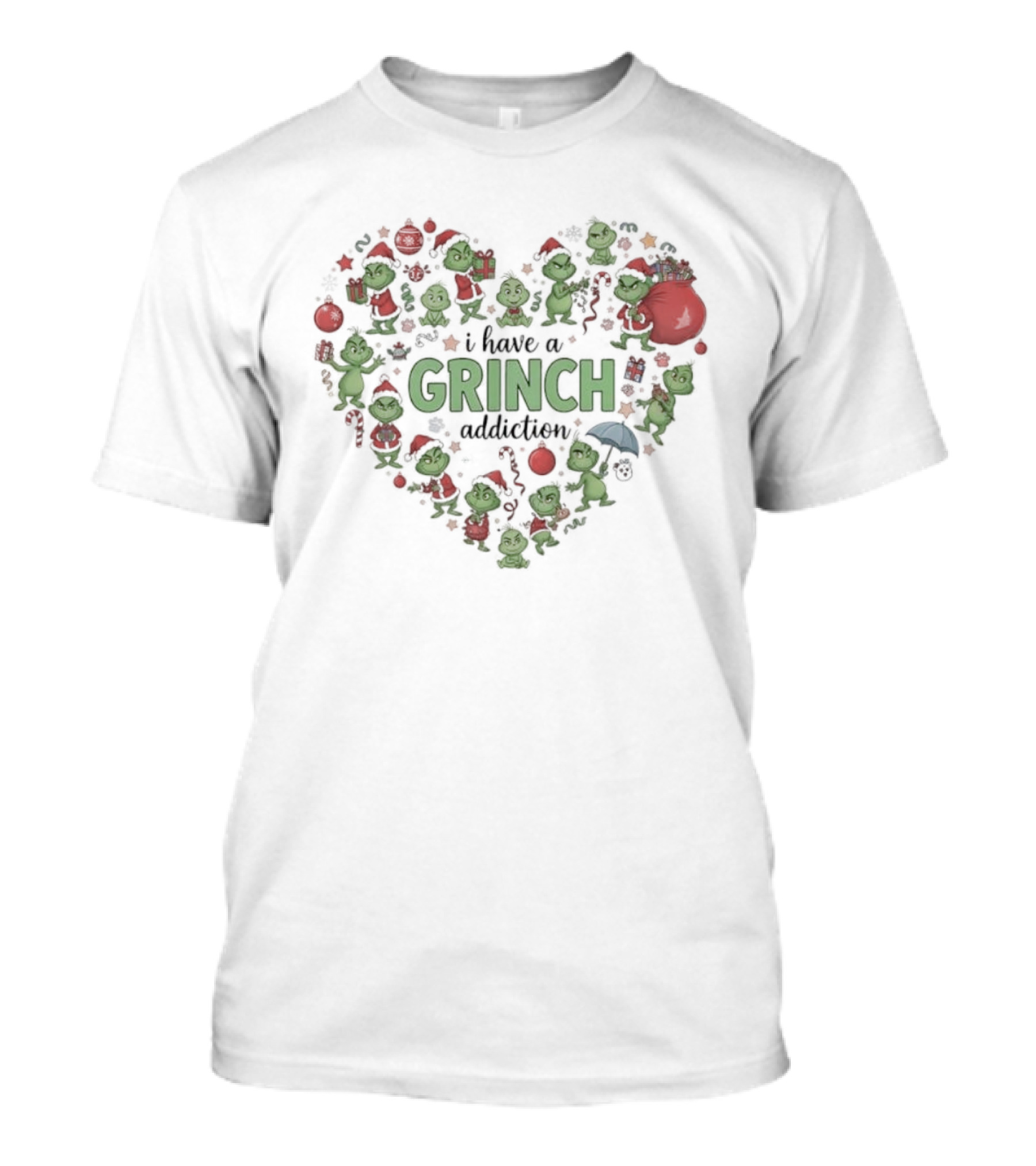 Grinch Christmas Addiction Heart Full Of Grinch Characters T-Shirt