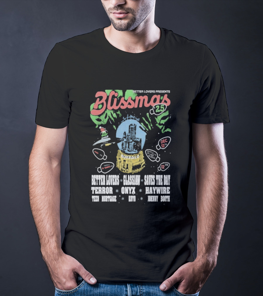 Better Lovers Presents Blissmas 25 Buffalo Riverworks 2025 With Glassjaw Cave In The Sky T-Shirt