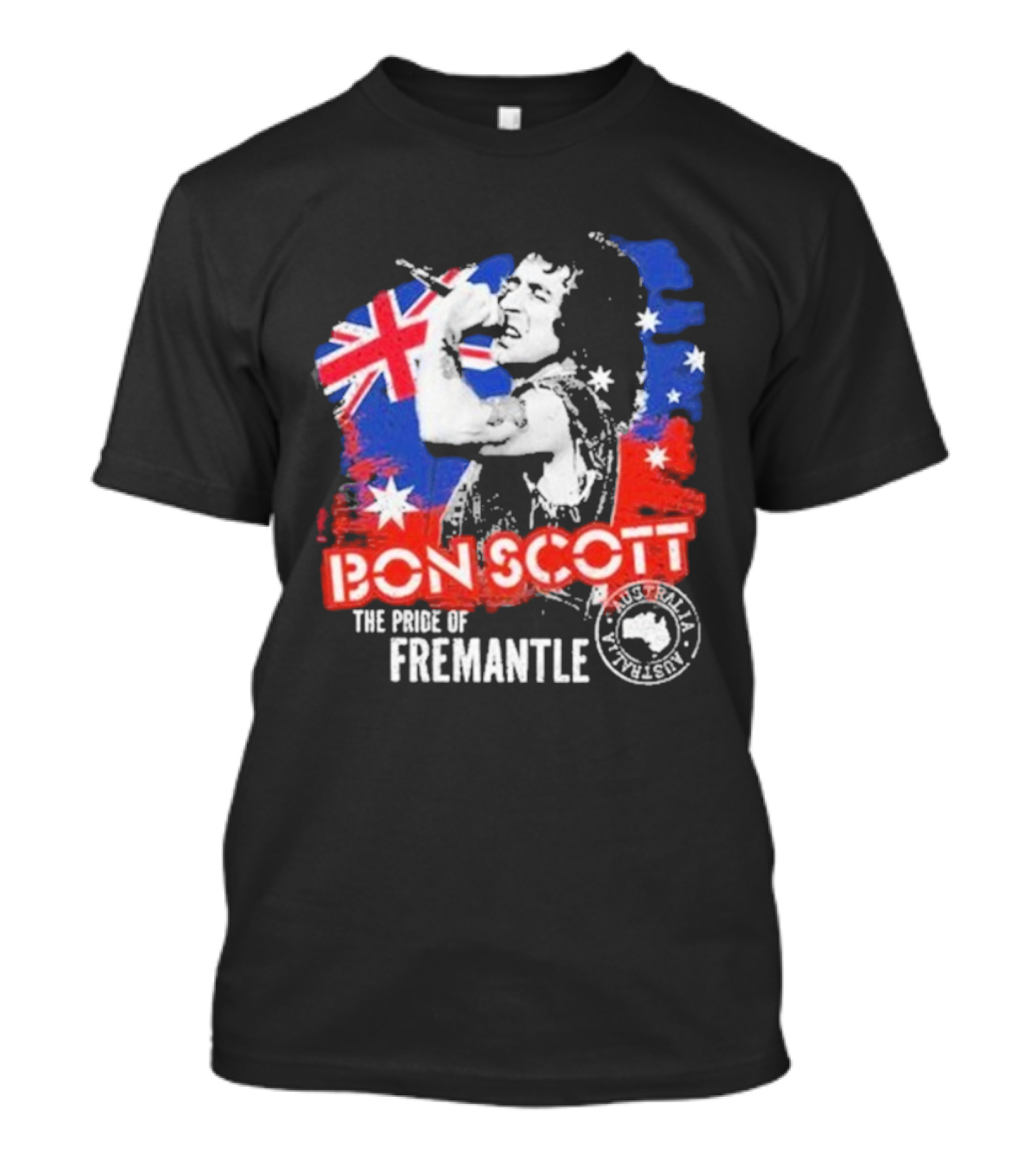 Bon Scott The Pride Of Fremantle Australia Flag Stamp T-Shirt