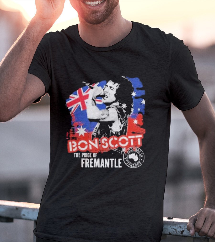 Bon Scott The Pride Of Fremantle Australia Flag Stamp T-Shirt