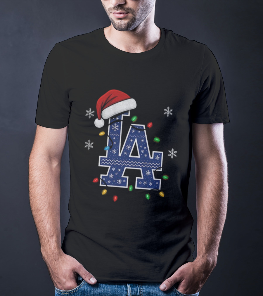 Los Angeles Dodgers Christmas Light Bulb Santa Hat World Series 2025 T-Shirt