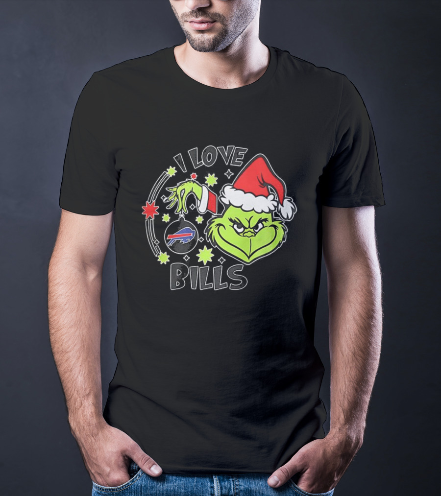 I Love Bills Grinch Santa Hat Christmas T-Shirt