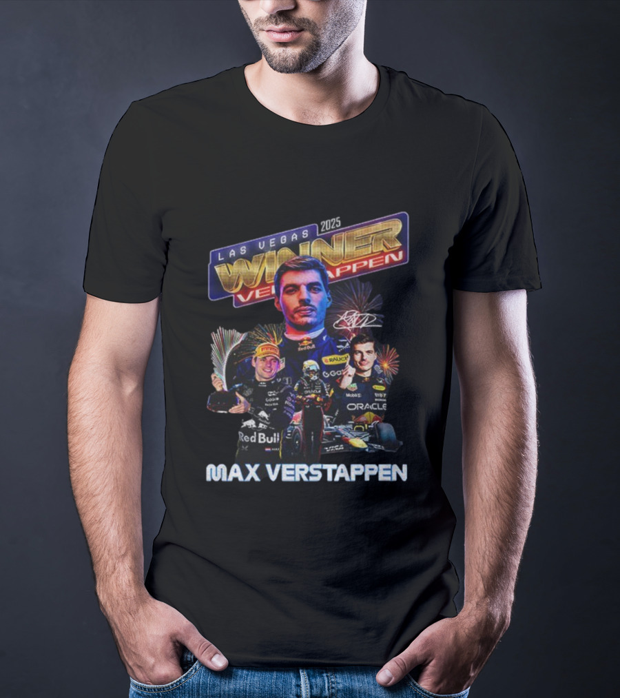 Max Verstappen 2025 Las Vegas Winner Red Bull Racing Signature T-Shirt