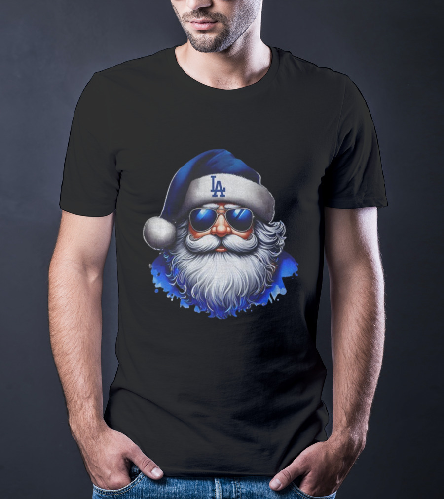 Santa Claus Big Face LA Dodgers MLB Baseball Christmas 2025 T-Shirt