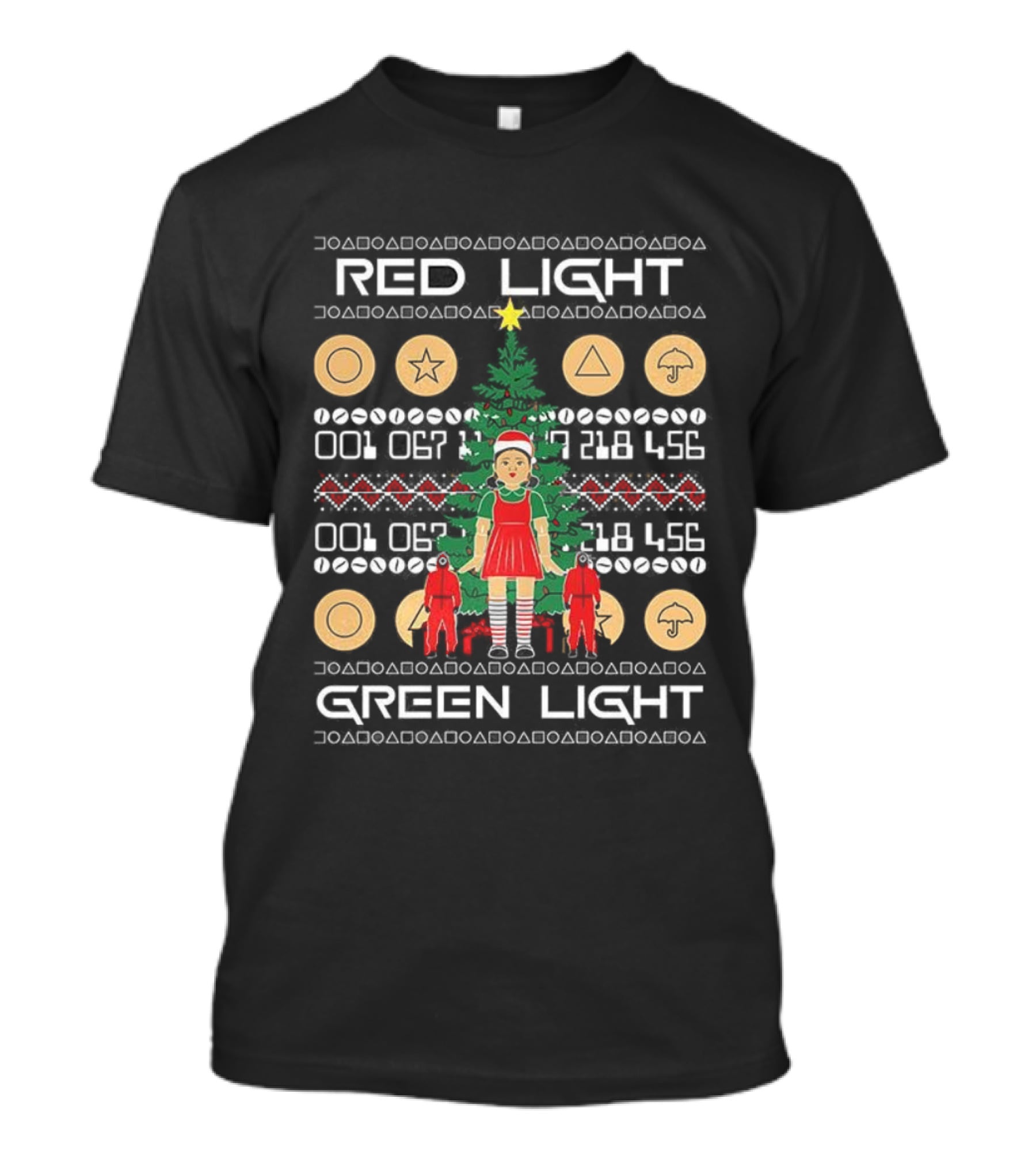 Squid Games Red Light Green Light Ugly Christmas Tree Coins T-Shirt