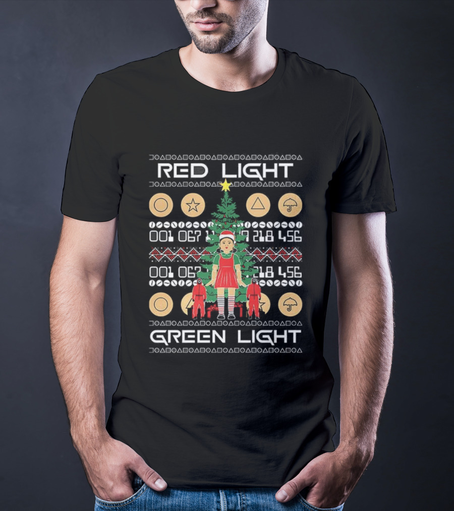 Squid Games Red Light Green Light Ugly Christmas Tree Coins T-Shirt