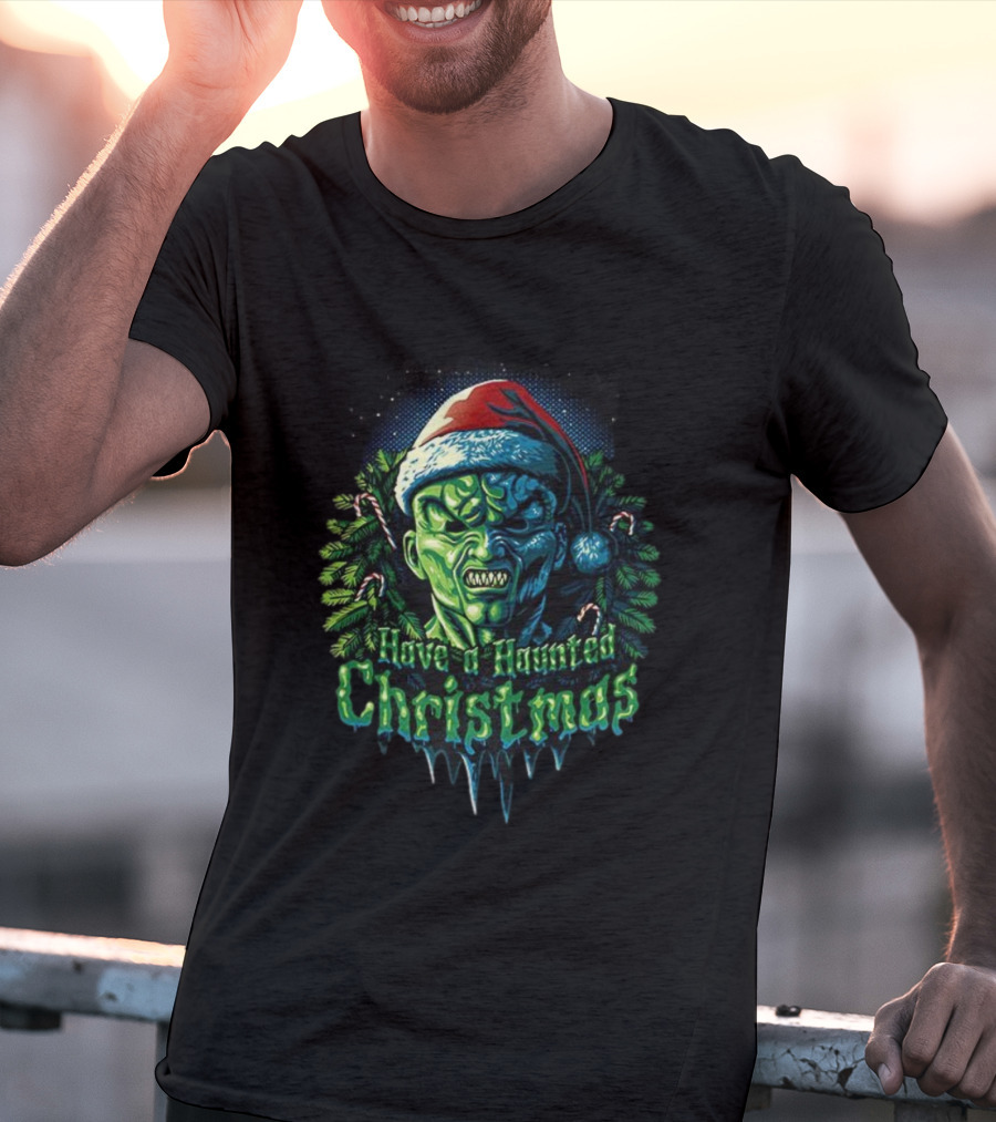 The Haunted Mask Have A Haunted Christmas Horror Santa Green Monster T-Shirt