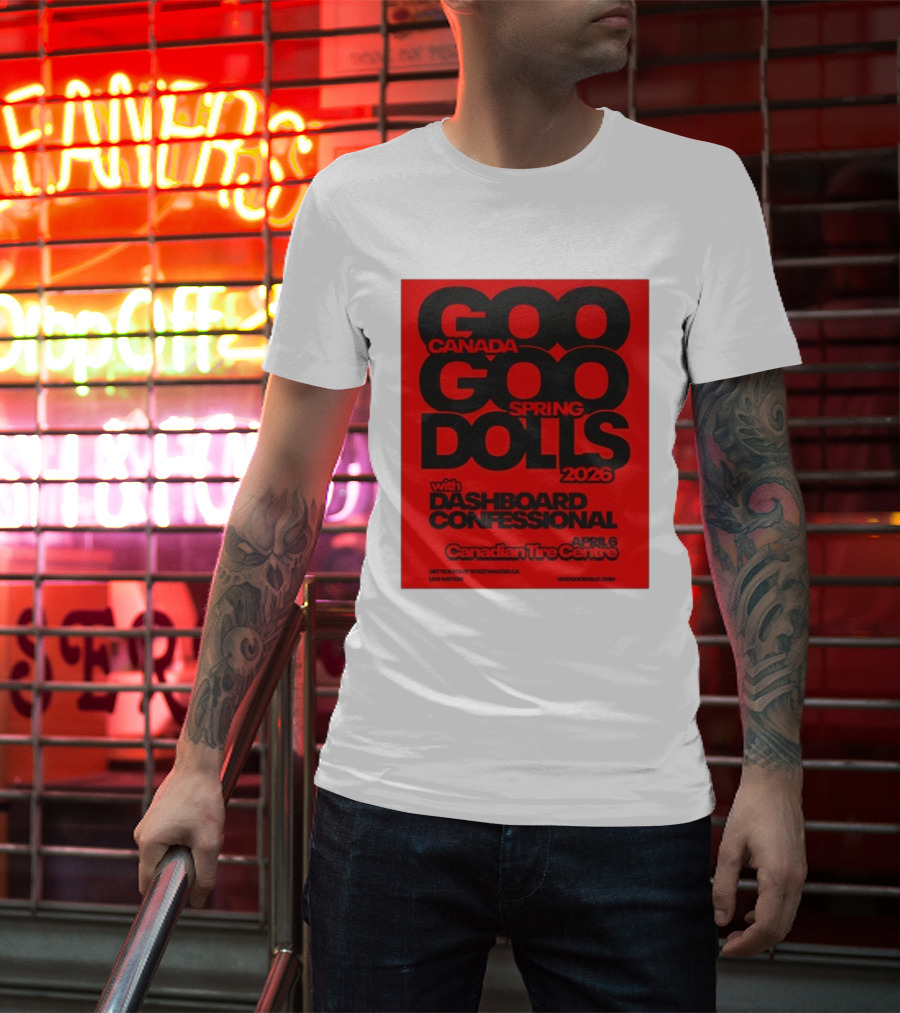 Goo Goo Dolls Canada Spring Tour 2026 With Dashboard Confessional April 6 Canadian Tire Centre T-Shirt