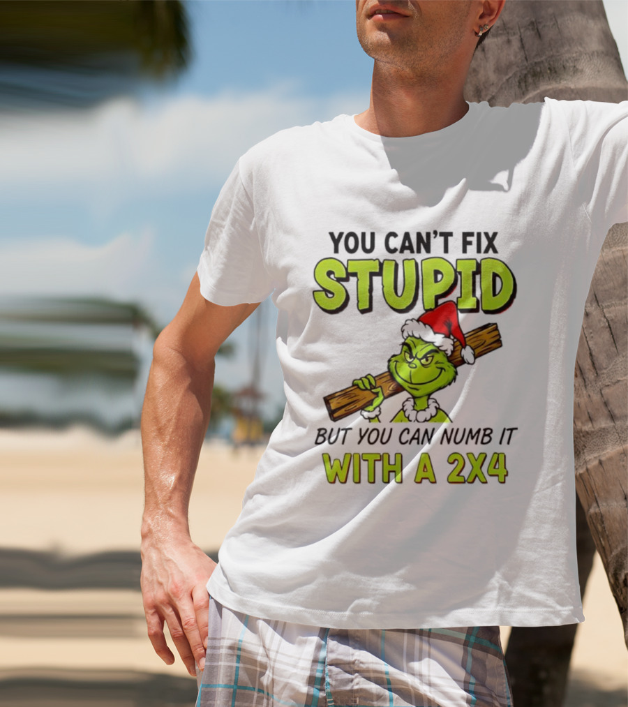 You Can't Fix Stupid Grinch Santa Hat Numb It With A 2x4 T-Shirt
