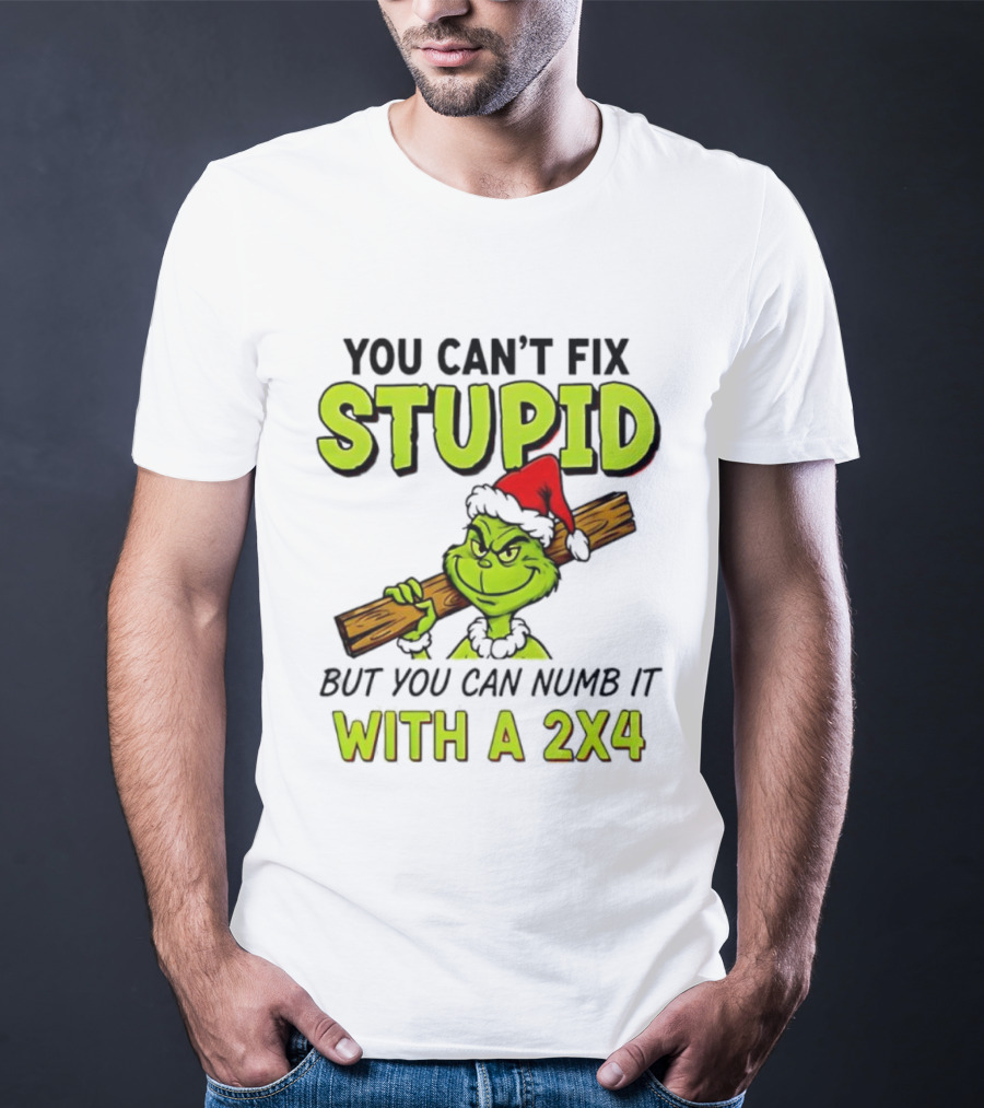 You Can't Fix Stupid Grinch Santa Hat Numb It With A 2x4 T-Shirt
