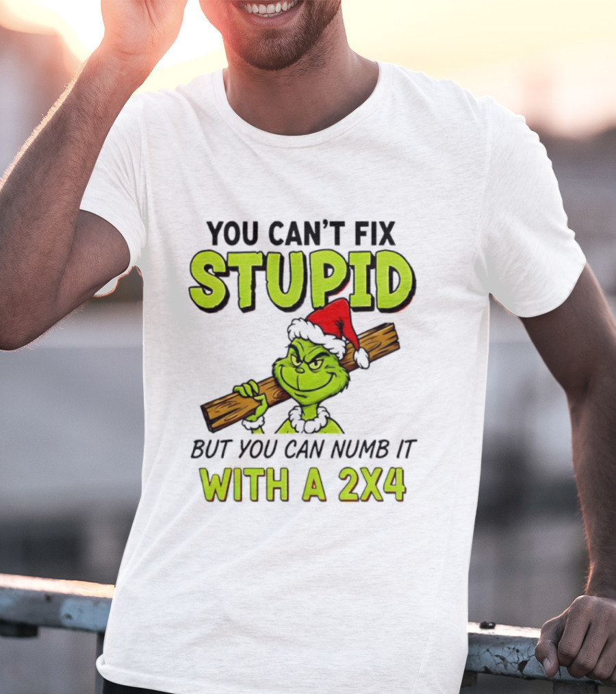 You Can't Fix Stupid Grinch Santa Hat Numb It With A 2x4 T-Shirt