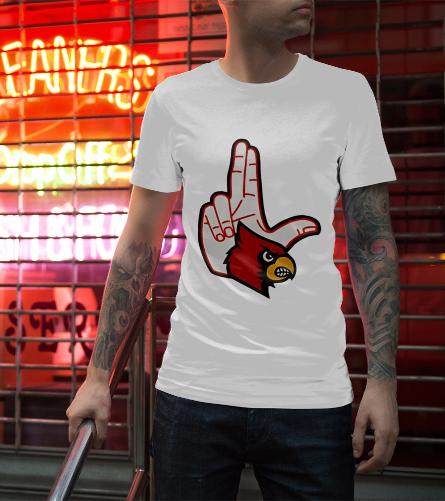 Louisville Cardinals 2025 L Hand Sign Mascot Football T-Shirt
