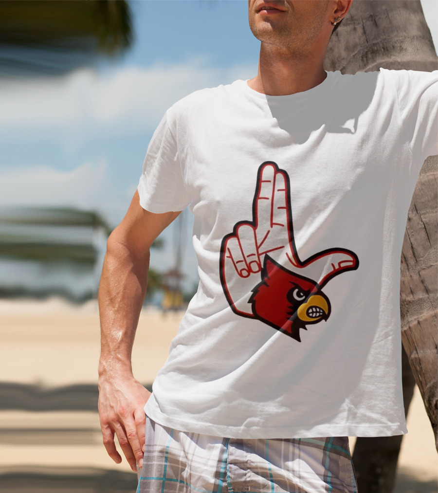 Louisville Cardinals 2025 L Hand Sign Mascot Football T-Shirt