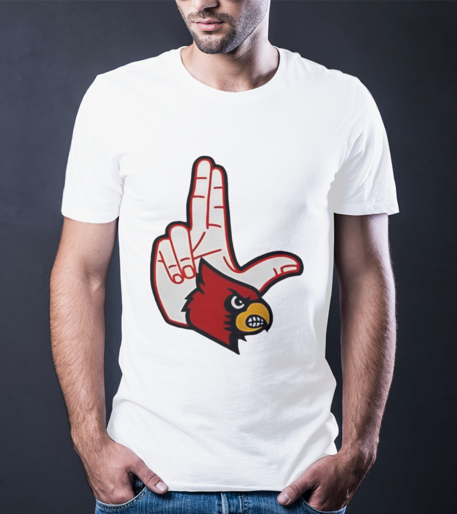 Louisville Cardinals 2025 L Hand Sign Mascot Football T-Shirt
