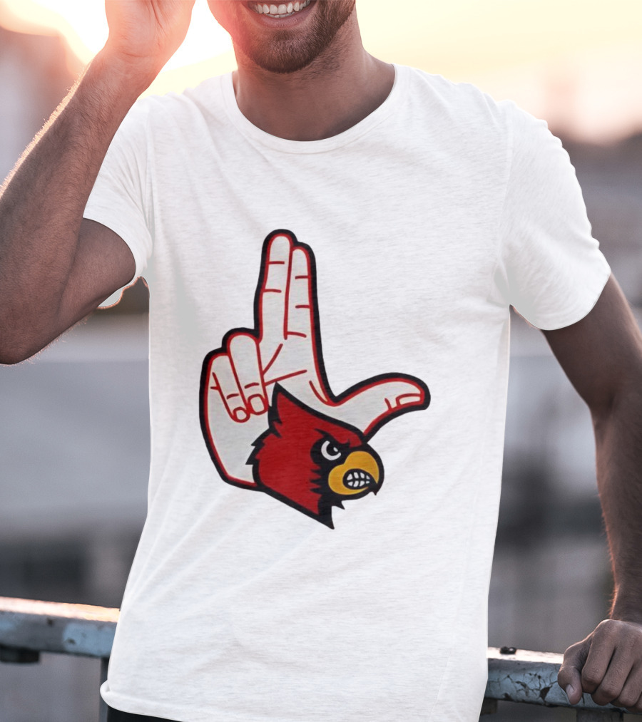 Louisville Cardinals 2025 L Hand Sign Mascot Football T-Shirt
