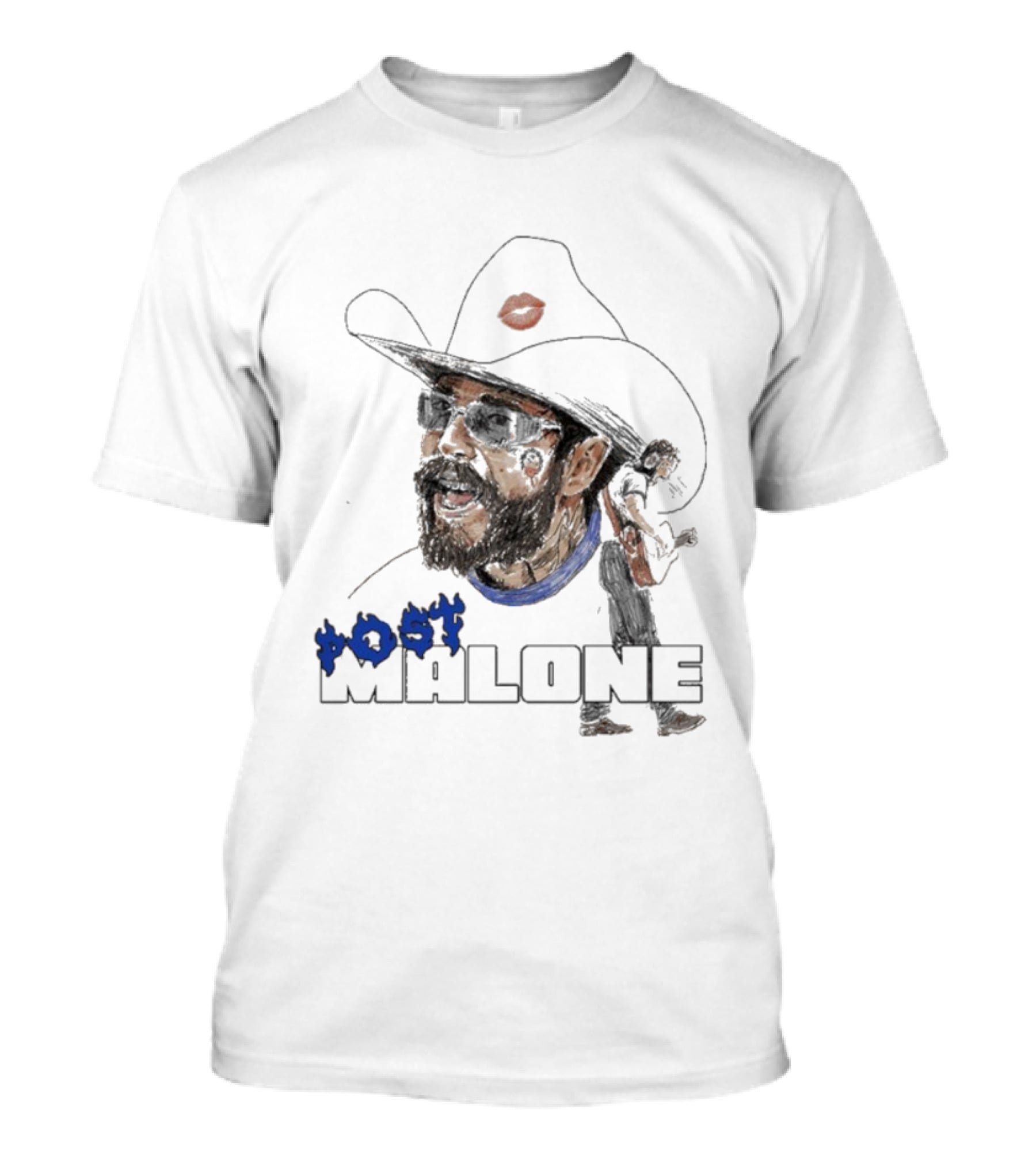 Post Malone Cowboy Hat Blue Flame Portrait T-Shirt