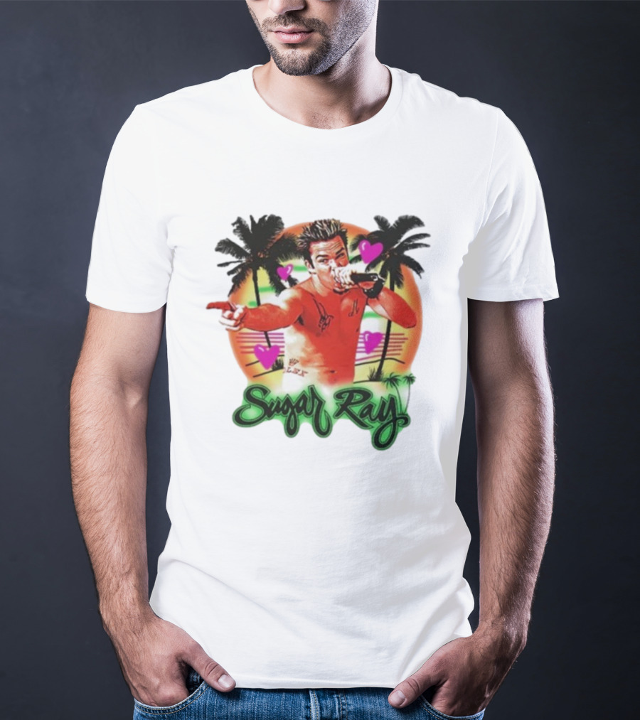 Sugar Ray Airbrush Beach Summer Vibes Palms And Hearts Retro Style T-Shirt