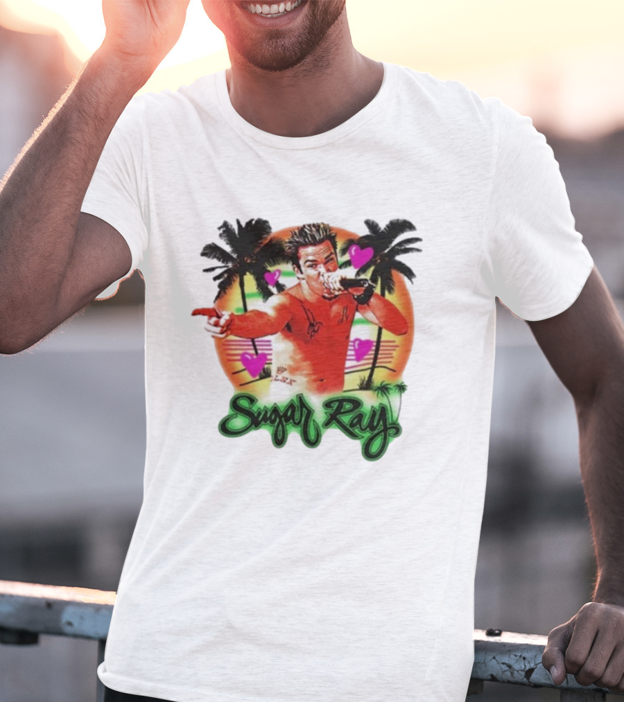 Sugar Ray Airbrush Beach Summer Vibes Palms And Hearts Retro Style T-Shirt