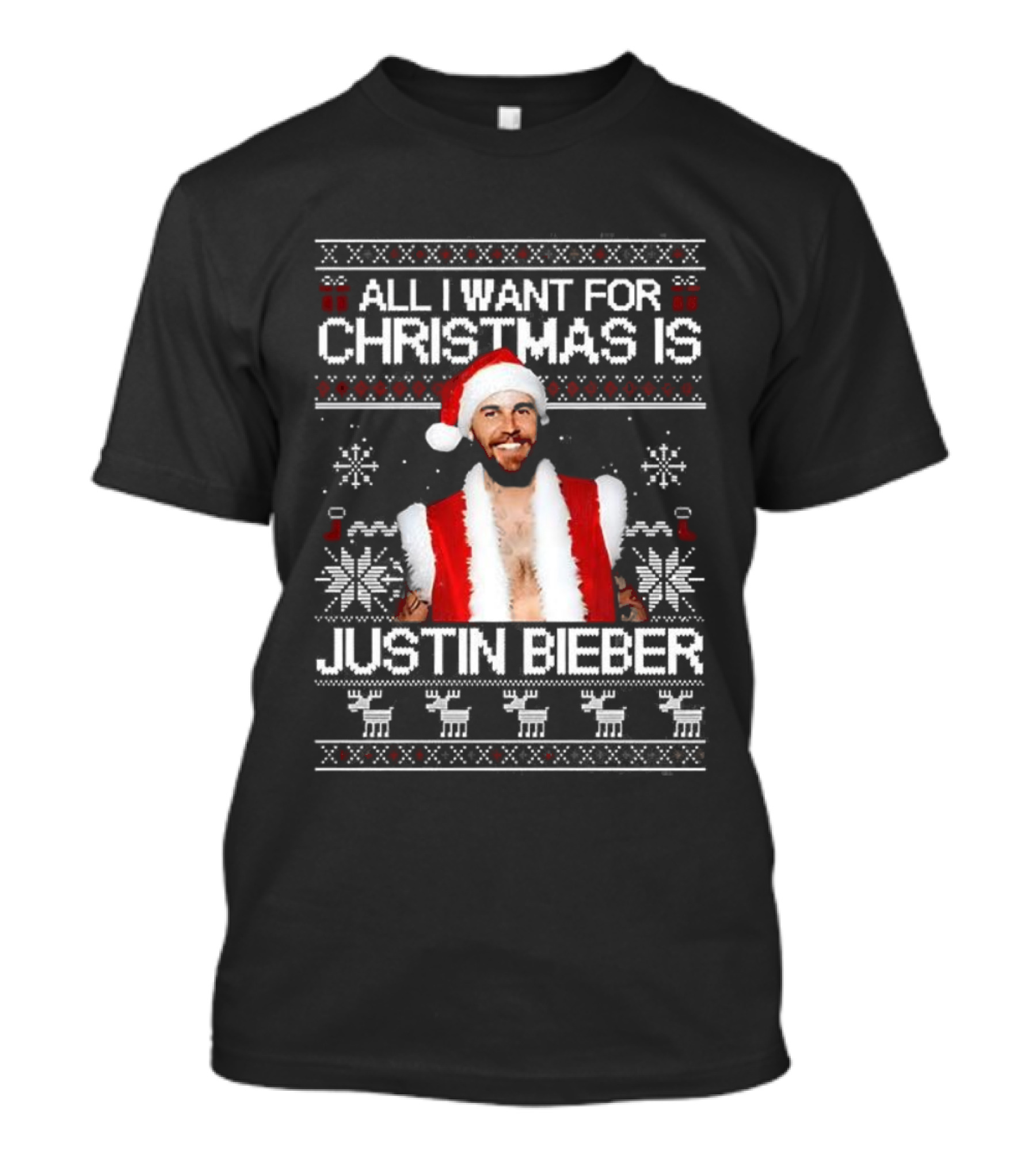 All I Want For Christmas Is Justin Bieber Ugly Sweater T-Shirt