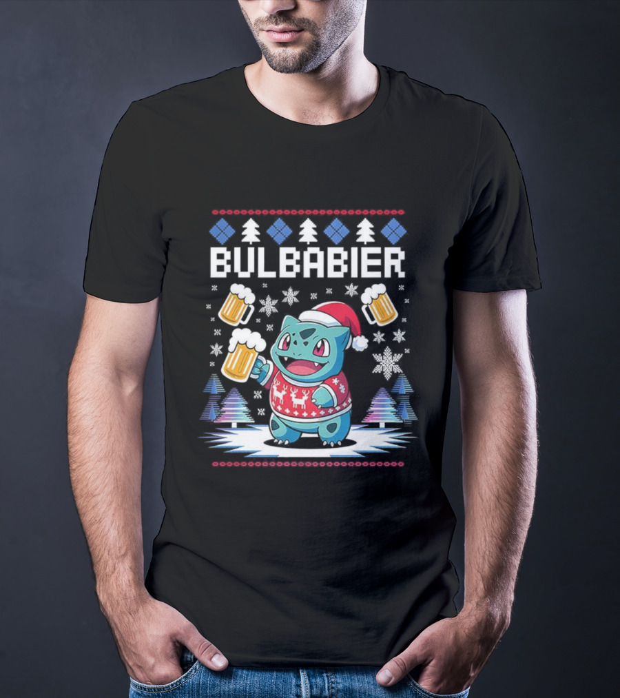 Bulbabier Christmas Sweater Bulbasaur With Santa Hat And Beer S T-Shirt