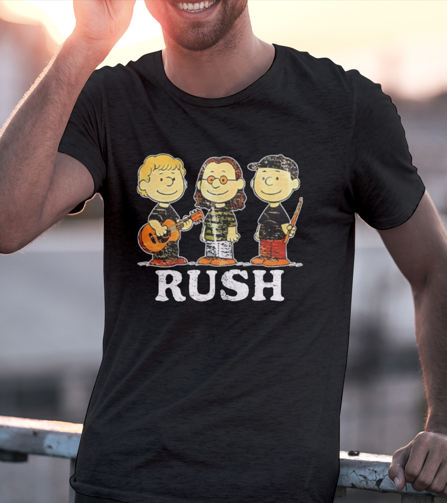 RUSH Peanuts Crossover With Geddy Lee, Alex Lifeson, Neil Peart Charlie Brown Style T-Shirt