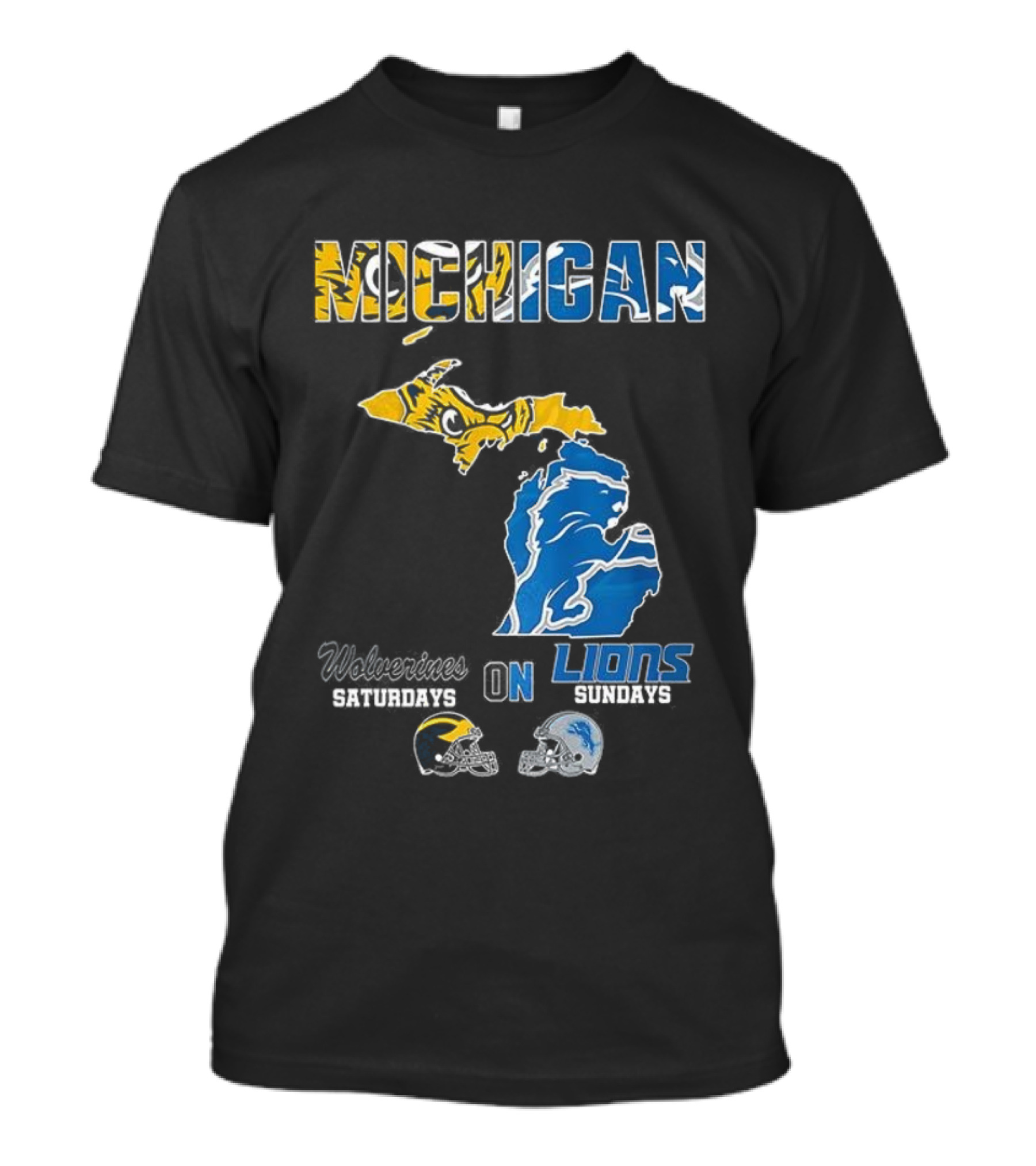 Michigan Wolverines Saturdays Detroit Lions Sundays Map T-Shirt