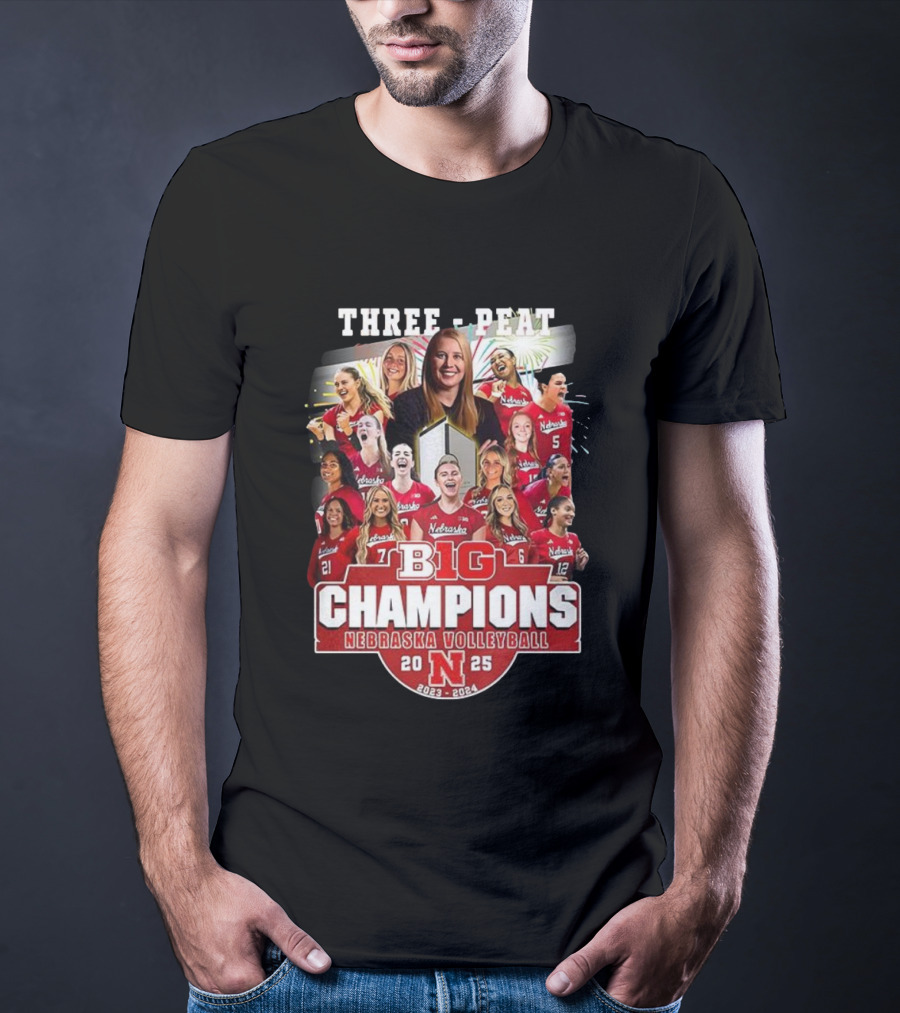 Nebraska Volleyball Three-Peat Big Champions 2025 T-Shirt