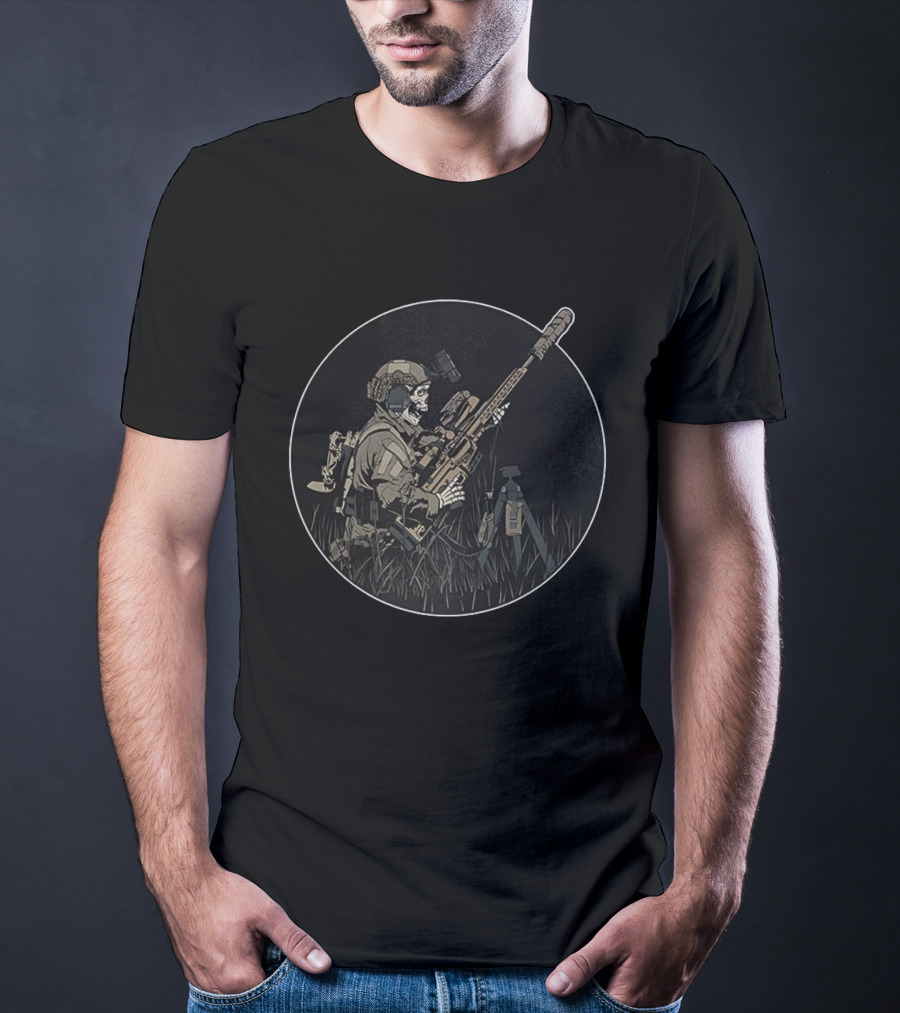 Sniper Skeleton Tactical Precision In Round Frame T-Shirt