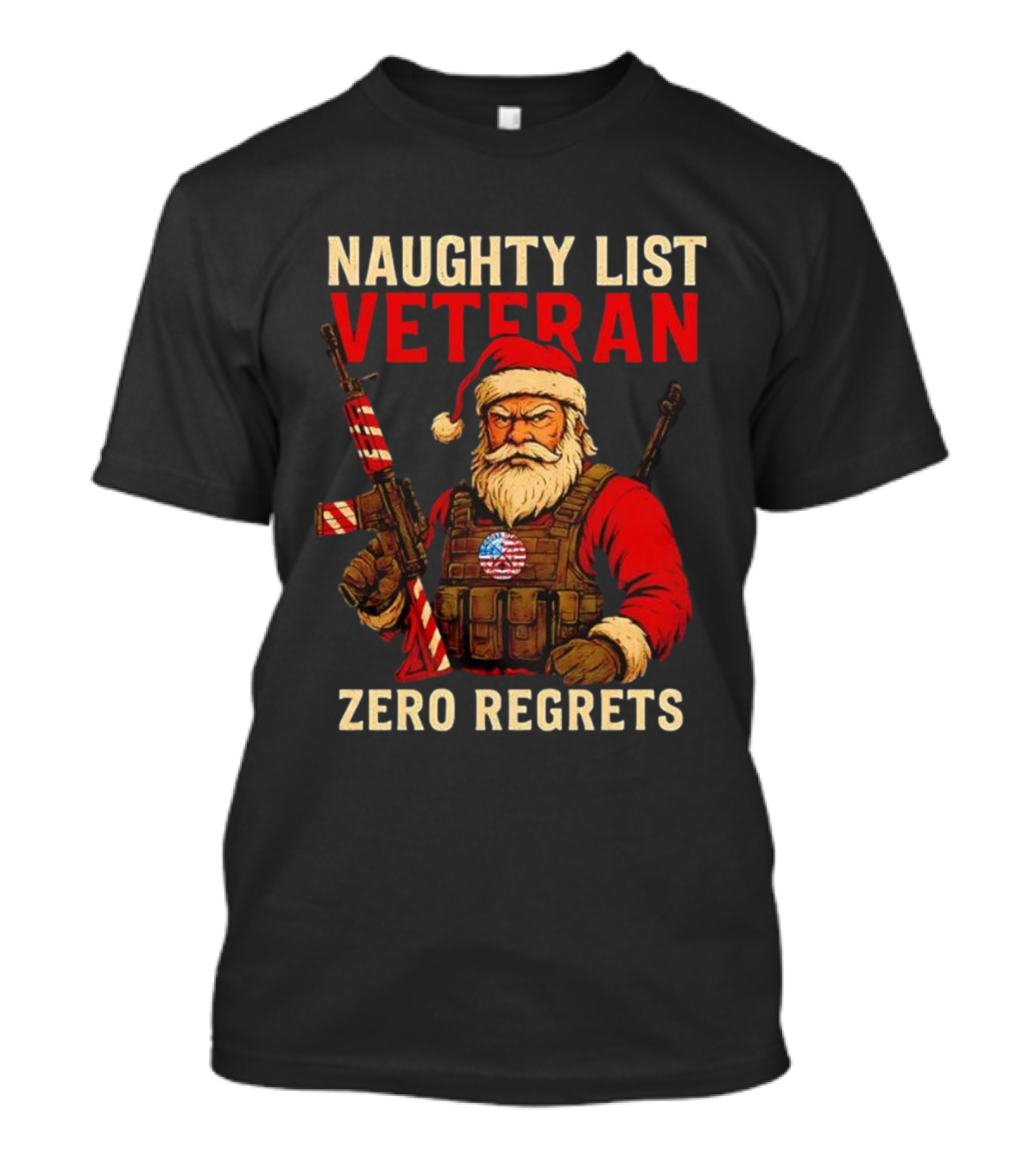 Naughty List Veteran Santa Tactical Zero Regrets T-Shirt