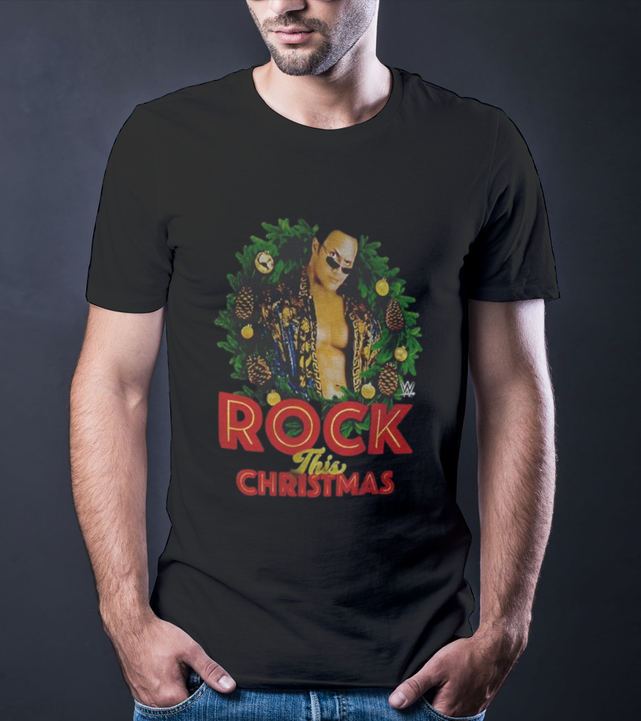 WWE The Rock Rock This Christmas Wreath Holiday T-Shirt