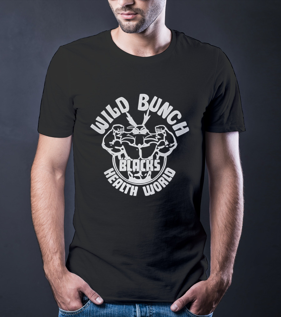 Wild Bunch Blacks Health World Fitness Logo T-Shirt
