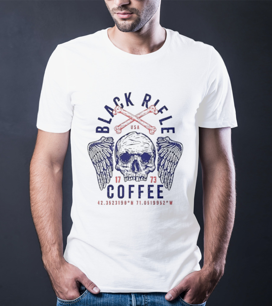 Black Rifle Coffee 1773 Skull Wings USA Coordinates T-Shirt