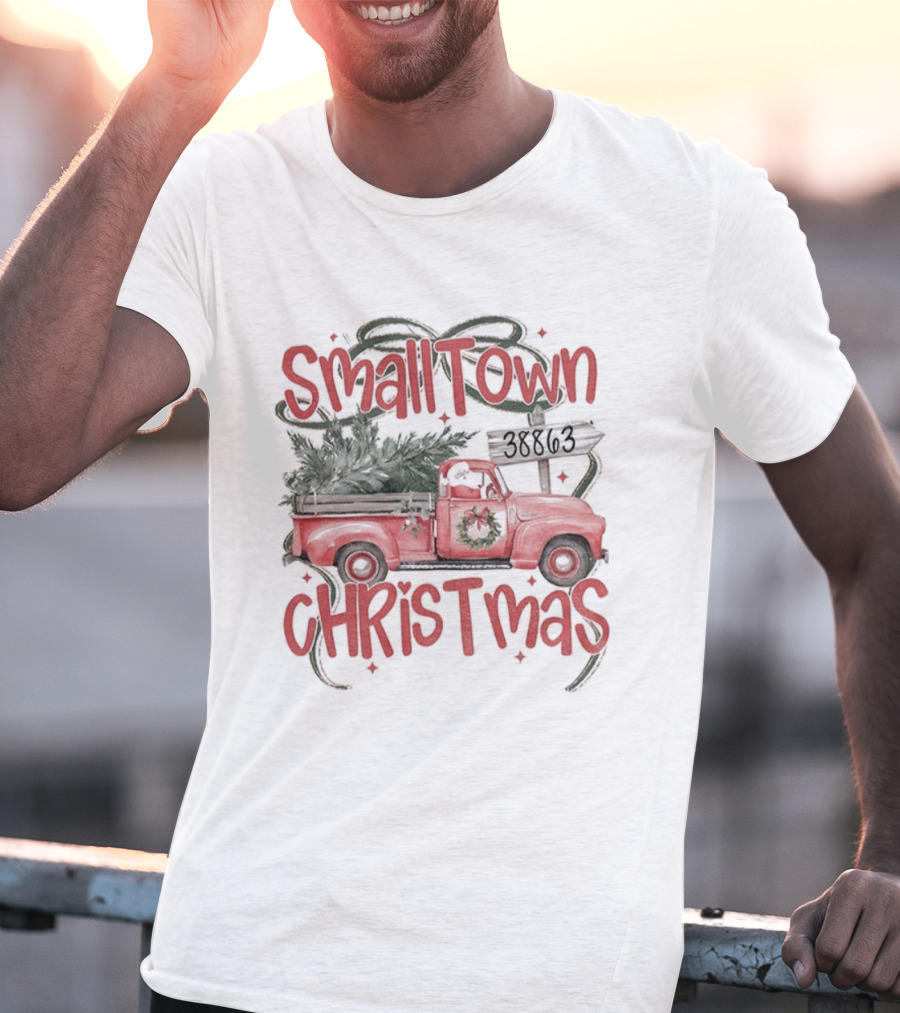 Small Town Christmas Tree Truck Holiday 2025 T-Shirt