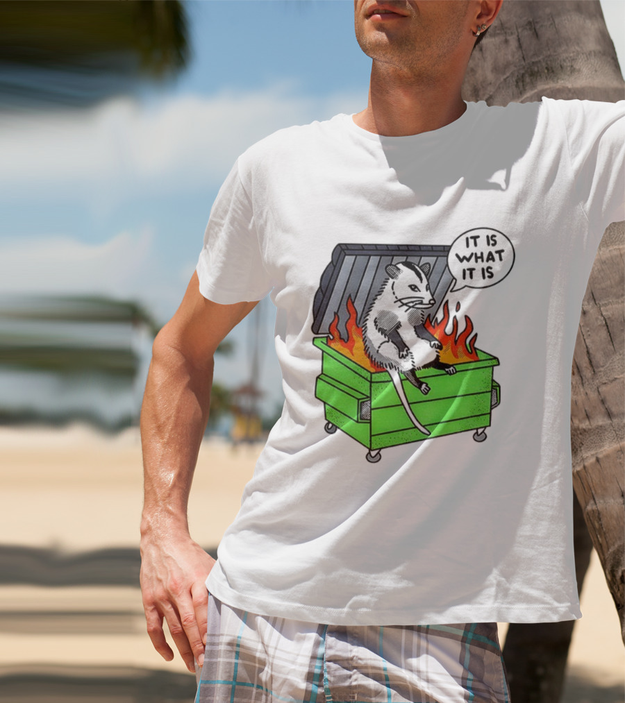 Possum Sitting In A Dumpster On Fire Saying It Is What It Is T-Shirt