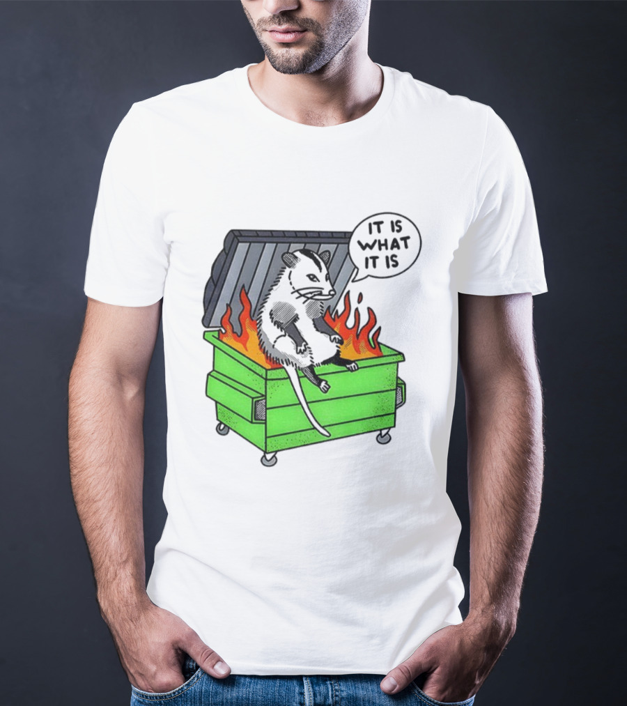 Possum Sitting In A Dumpster On Fire Saying It Is What It Is T-Shirt
