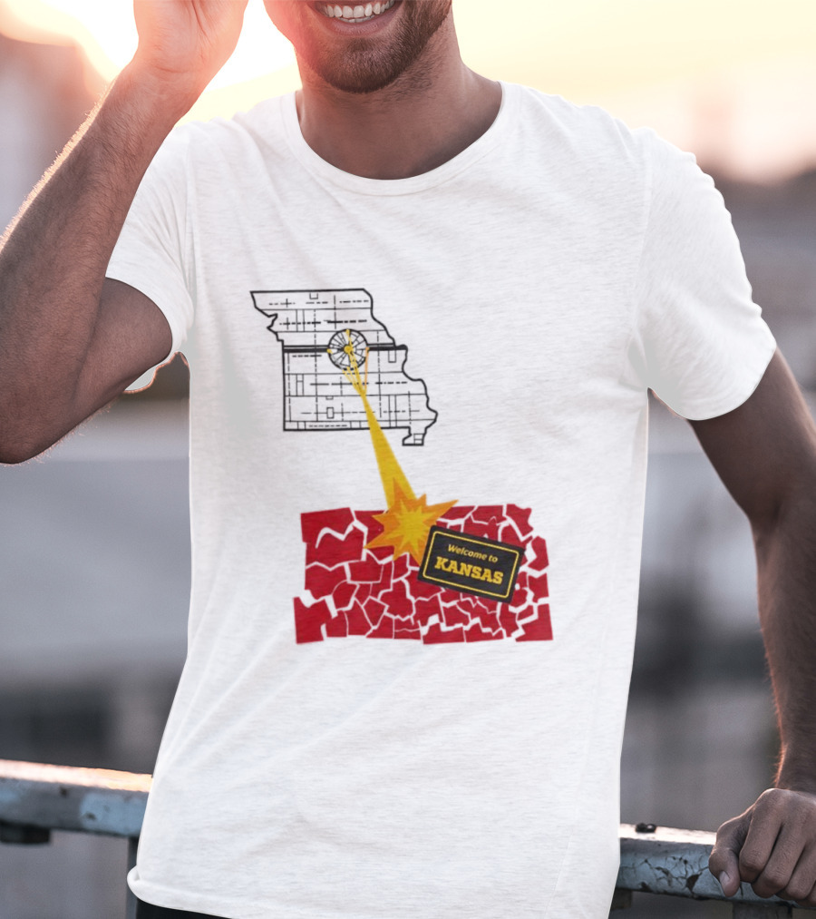 Missouri Map Blast Welcome To Kansas Sign Explosion T-Shirt