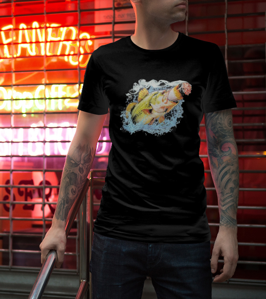 Fish Smokin A Bigass Doink Surreal Aquatic Design T-Shirt