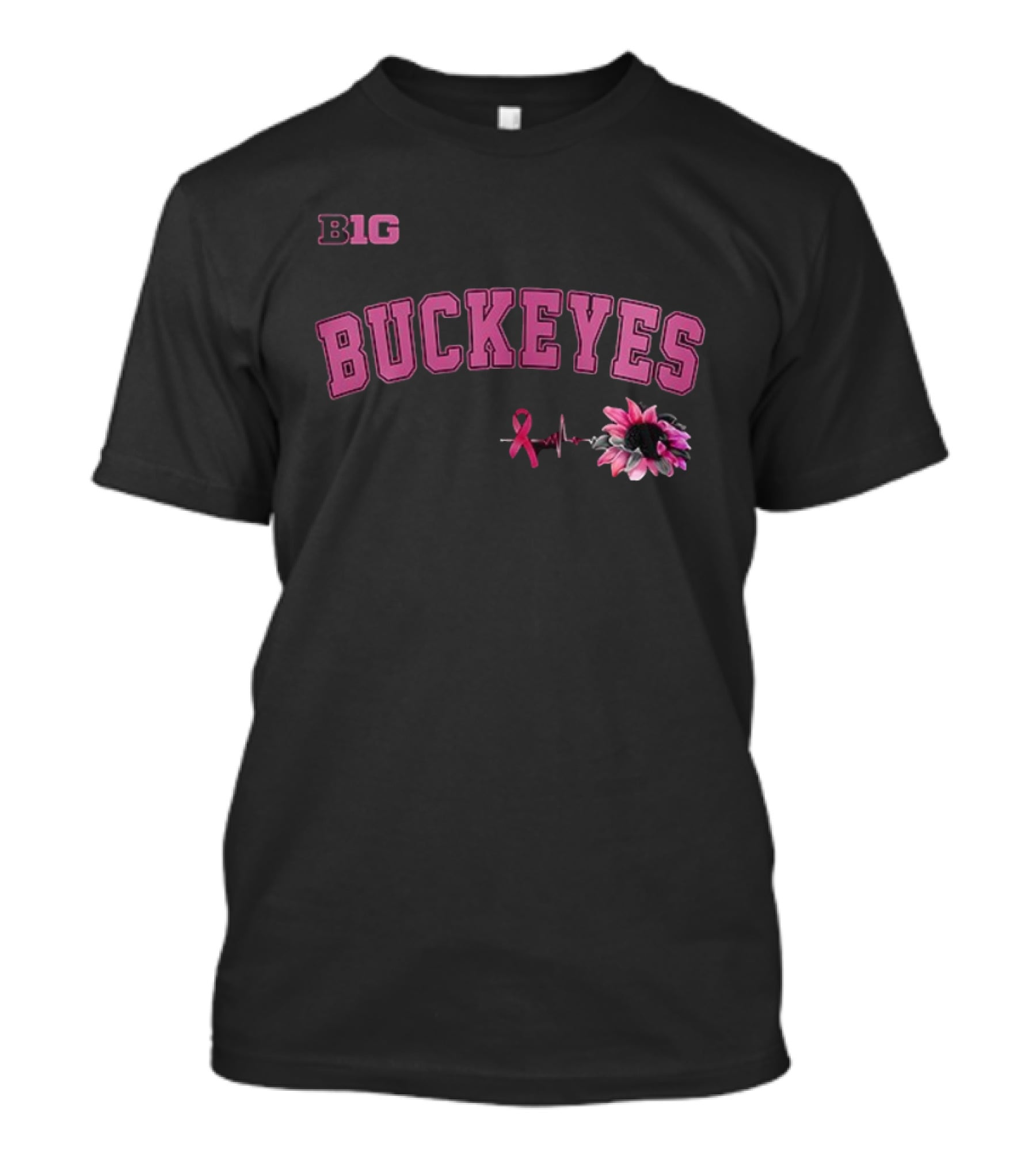 B1G Pink Buckeyes Breast Cancer Awareness Ribbon Flower T-Shirt