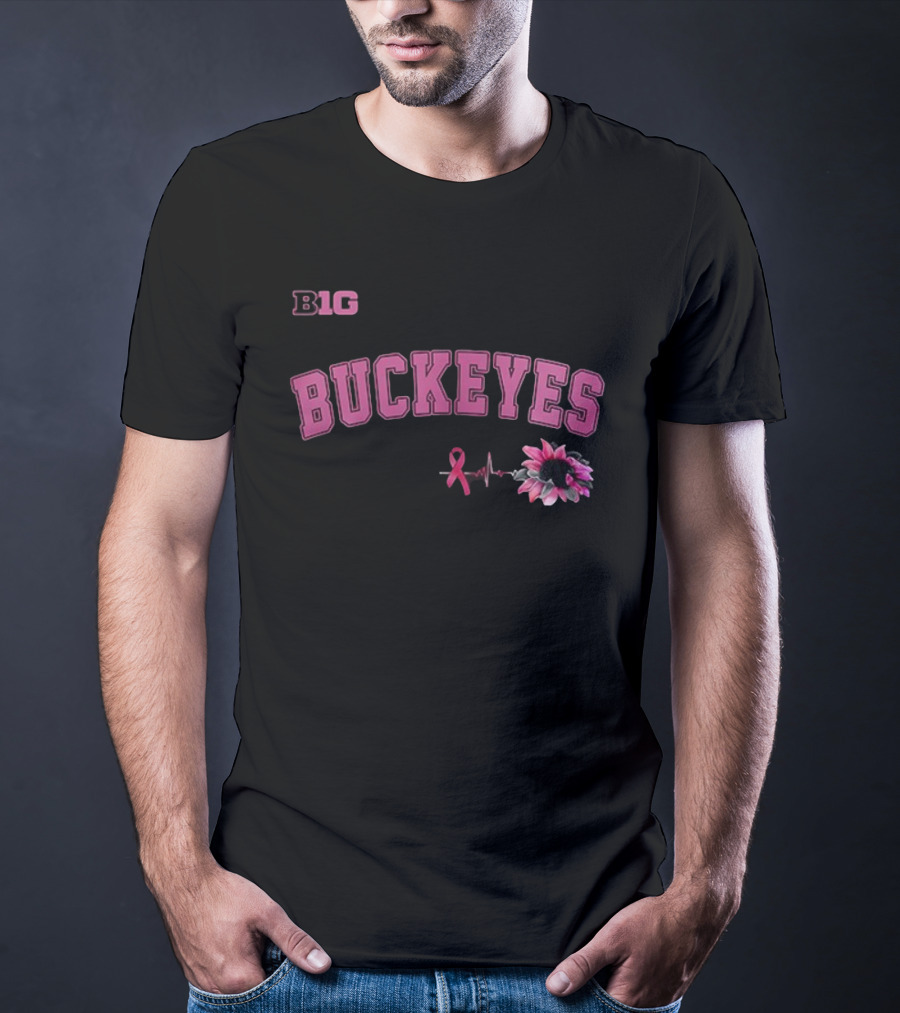 B1G Pink Buckeyes Breast Cancer Awareness Ribbon Flower T-Shirt