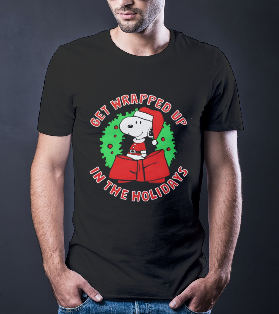 Peanuts Snoopy Get Wrapped Up In The Holidays Santa Christmas T-Shirt